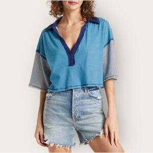 EUC | We the Free | Striped Oversized Crop Top | Blue | Small